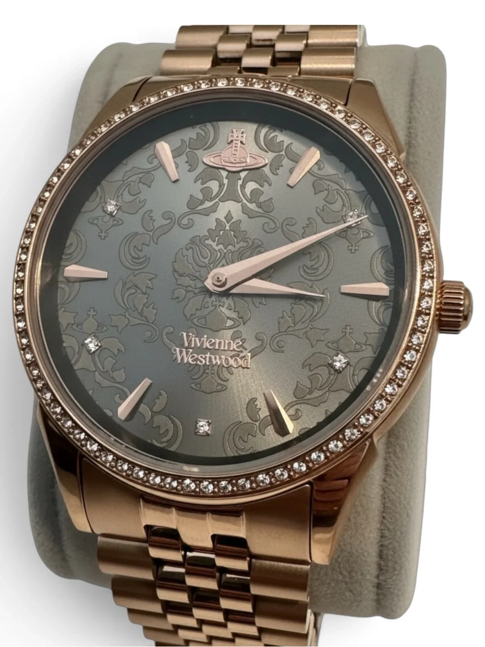 New Vivienne Westwood Wallace Rose Gold Crystal Swiss Watch w Box